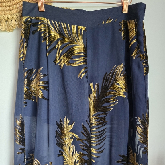 Karen Millen New Navy Blue Feather Devore Woven Wide Leg Dress Pants US SZ 8 - Picture 4 of 12